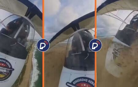 Momento da queda do ultraleve com prefeito de Barreiros.