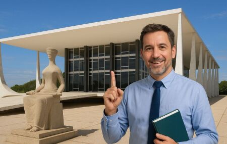 Ilustra&ccedil;&atilde;o de um professor na frente do STF 