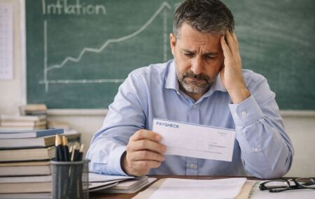 Professor observando contra-cheque