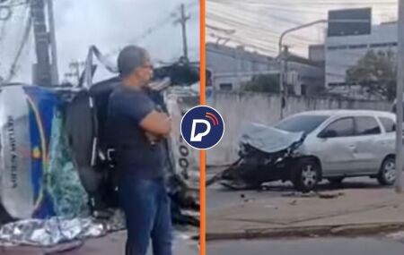 Estados da viatura da PM e carro de passeio ap&oacute;s acidente no Recife.