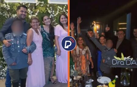 Adolescente em festa de formatura com a fam&iacute;lia, em Mossor&oacute;.