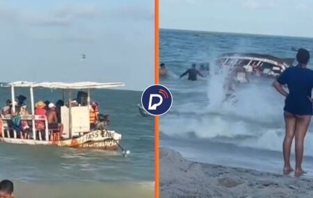 Barco com turistas vira na Ilha de Itamarac&aacute;.