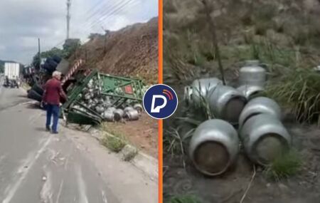 Caminh&atilde;o tombado na BR-101 e botij&otilde;es de g&aacute;s.