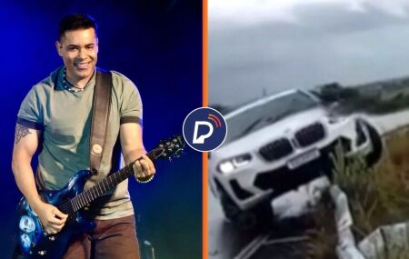 Vocalista Kiko da banda Chicabana e estado do carro ap&oacute;s acidente.