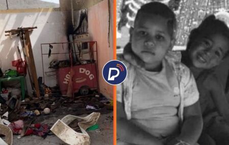 Casa ap&oacute;s inc&ecirc;ndio e crian&ccedil;as que morreram em decorr&ecirc;ncia das chamas.