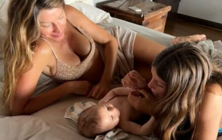 Gisele B&uuml;ndchen posta foto com filhos.