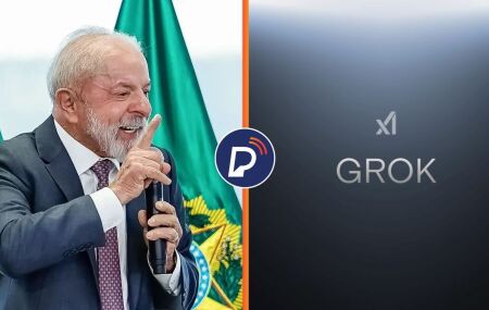 Lula e o logo do Grok.