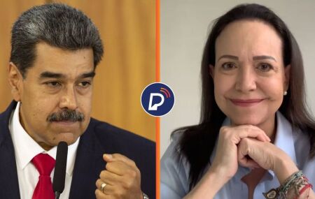 Nicol&aacute;s Maduro, presidente da Venezuela e l&iacute;der da oposi&ccedil;&atilde;o, Mar&iacute;a Corina Machado.