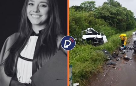 J&uacute;lia Picinini Pelinson, m&eacute;dica rec&eacute;m-formada e local do acidente onde jovem morreu.