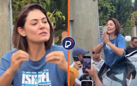 Michelle Bolsonaro marca presen&ccedil;a no ato convocado por Nikolas.