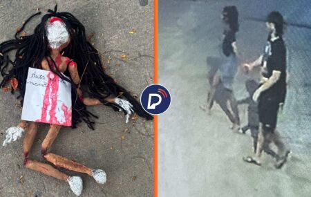 Mirella Almeida encontra boneca ensanguentada com mensagem amea&ccedil;adora.