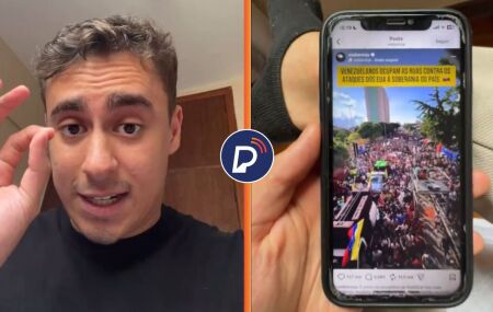 Nikolas Ferreira critica M&iacute;dia Ninja por v&iacute;deo fake de manifestantes venezuelanos contra os EUA