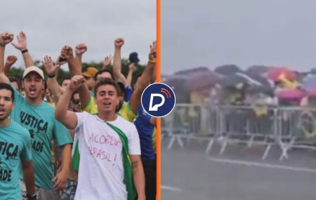 Nikolas Ferreira junto de aliados em caminhada e local onde raio atingiu manifestantes.