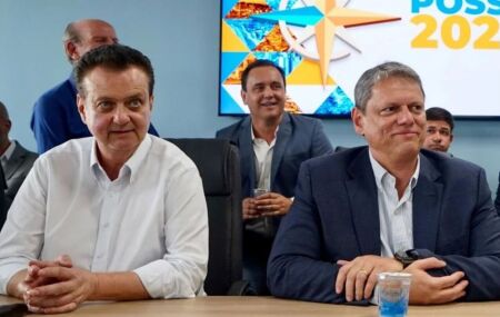 Gilberto Kassab e Tarsicio de Freitas em posse no Governo de S&atilde;o Paulo.