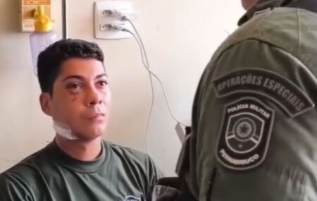 PM que recebeu alta hospitalar ap&oacute;s ser baleado.