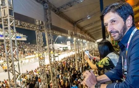 Prefeito de S&atilde;o Paulo, Ricardo Nunes (MDB), no samb&oacute;dromo do Anhembi.