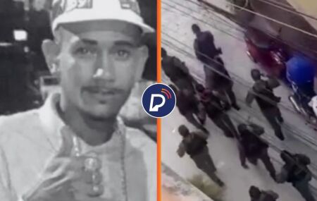 Hudson Wanderson, suspeito de tr&aacute;fico que foi morto e policiais carregando o meliante.