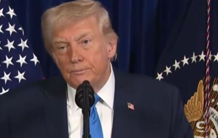 Presidente Donald Trump durante discurso ap&oacute;s captura de Maduro.