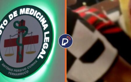 Fachada do IML, no Recife, e momentos ap&oacute;s turista ser baleado em Porto de Galinhas.