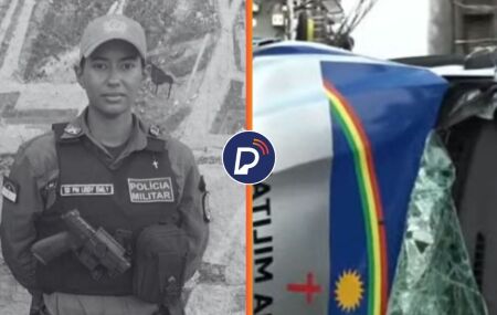 Policial que morreu e estado da viatura da PM ap&oacute;s acidente no Recife.