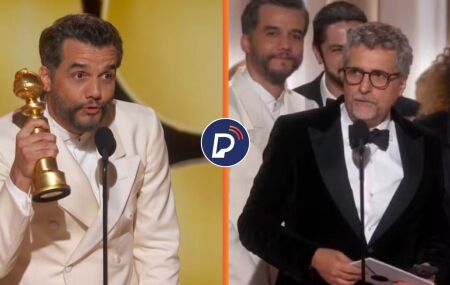 Wagner Moura e Kleber Mendon&ccedil;a Filho recebendo premia&ccedil;&otilde;es do Globo de Ouro, por "O Agente Secreto".