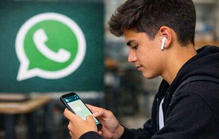 Adolescente mexendo no WhatsApp