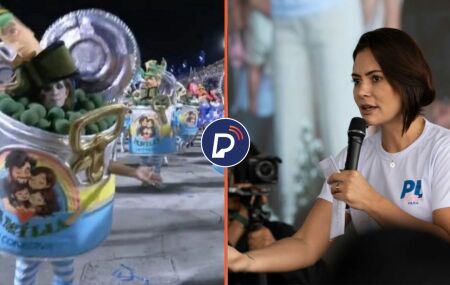 Apresenta&ccedil;&atilde;o de uma das alas da escola Acad&ecirc;micos de Niter&oacute;i e Michelle Bolsonaro.