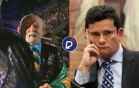 Boneco do presidente Lula em escola de samba e senador Sergio Moro.