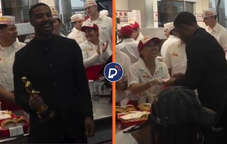 Michael B. Jordan celebra vit&oacute;ria do Oscar de melhor ator em fast food