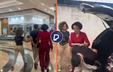 Momento em que cozinheiro foragido &eacute; preso em shopping.