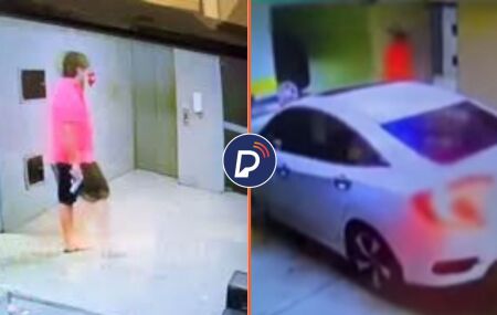 Imagens de c&acirc;mera de seguran&ccedil;a do pr&eacute;dio que empres&aacute;rio invadiu.