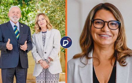 Lula ao lado de Giorgia Meloni e a primeira-dama Janja.