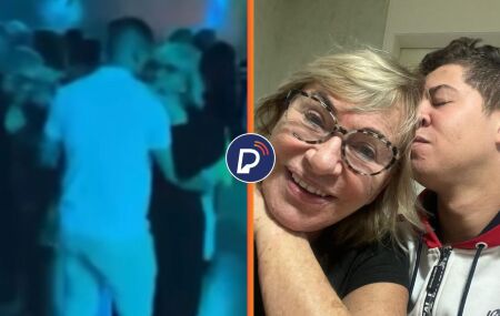 M&atilde;e de Eliana aparece dan&ccedil;ando e beijando novo namorado.