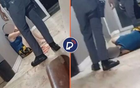 Policial militar &eacute; flagrado chutando mulher em surto. 