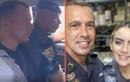 Tenente-coronel sendo preso e ele ao lado da esposa PM, que morreu.