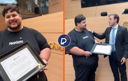 Influenciador J&uacute;lio Mamute &eacute; homenageado na C&acirc;mara do Recife por luta contra obesidade.