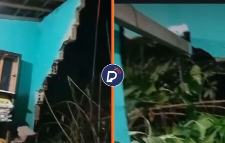 Barreira desliza e derruba parede de casa em Jaboat&atilde;o durante fortes chuvas.