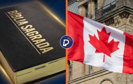 B&iacute;blia e bandeira do Canad&aacute;.