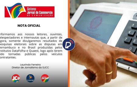 Comunicado do JC ao lado de urna eletr&ocirc;nica.