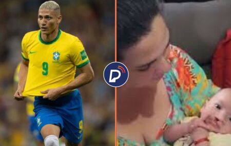 Richarlison e a m&atilde;e do pequeno Lucca