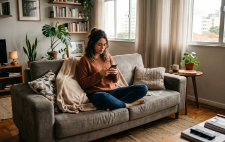 Mulher morando sozinha em seu apartamento