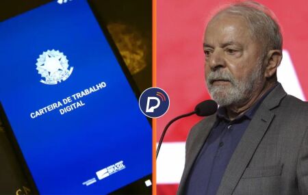 Lula ao lado de uma carteira de trabalho digital.