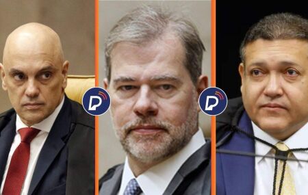 Ministros do STF Alexandre de Moraes, Dias Toffoli e Nunes Marques.