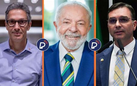 Romeu Zema, Lula e Fl&aacute;vio Bolsonaro.
