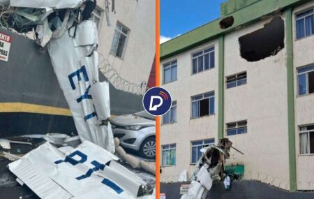 Avi&atilde;o de pequeno porte atinge pr&eacute;dio em Belo Horizonte.