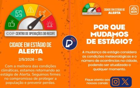 Prefeitura do Recife reduz n&iacute;vel de risco da cidade de vermelho para laranja em meio &agrave;s chuvas