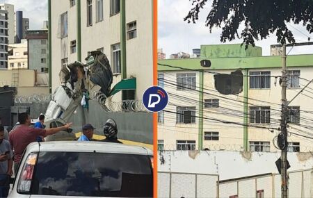 Avi&atilde;o de pequeno cai e atinge fachada pr&eacute;dio em Belo Horizonte; confira v&iacute;deo do momento