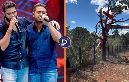 Helic&oacute;ptero da dupla Henrique e Juliano cai em fazenda.
