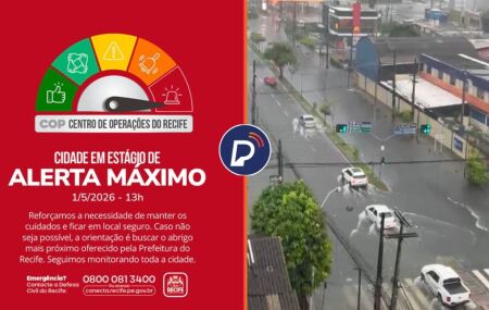 Recife atinge alerta m&aacute;ximo e est&aacute;gio chega a n&iacute;vel vermelho ap&oacute;s fortes chuvas das &uacute;ltimas horas