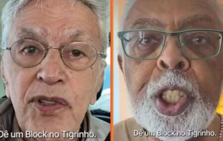 Caetano Veloso e Gilberto Gil em campanha contra 'jogo do tigrinho'.
